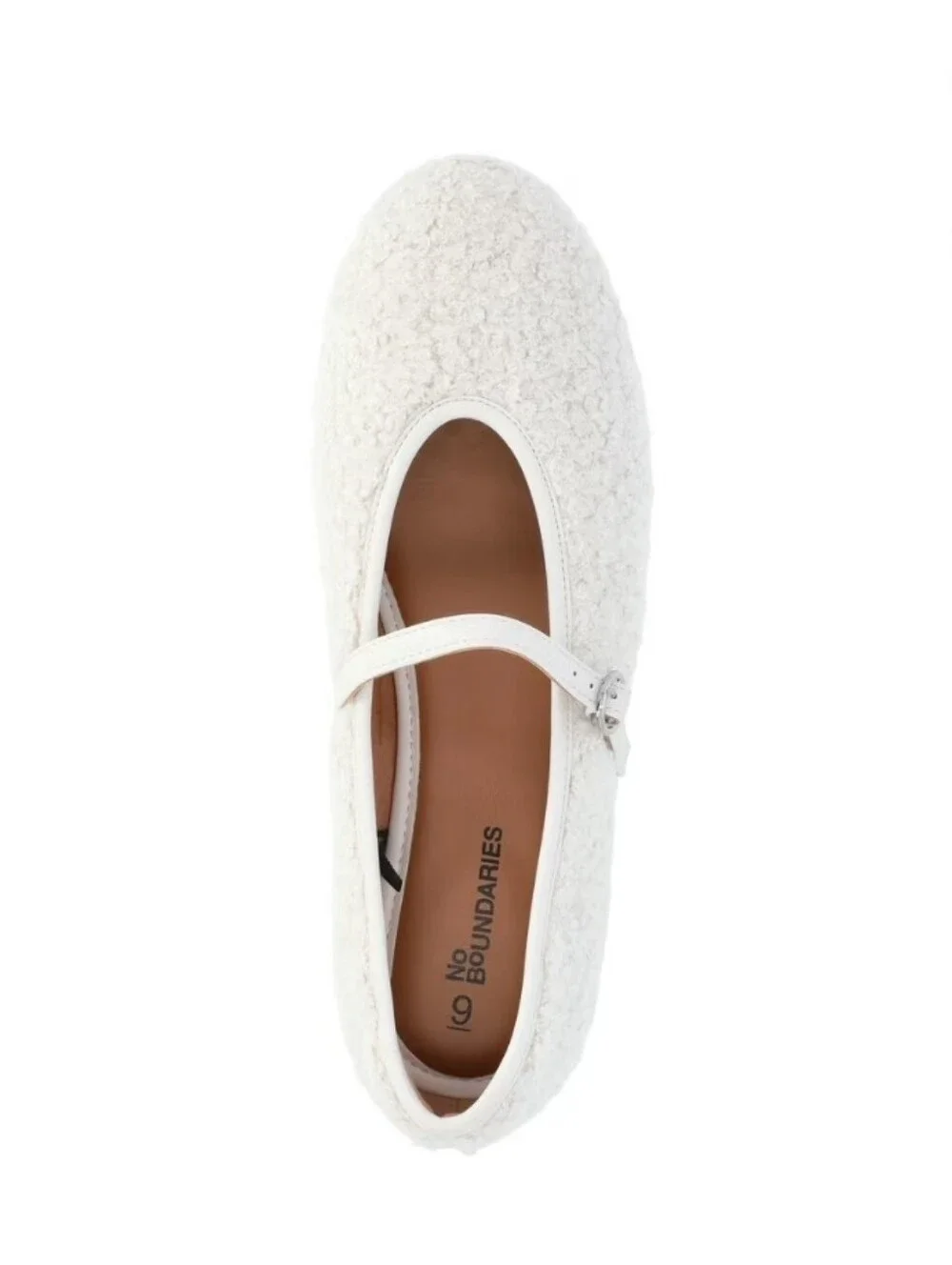 No Boundaries Cream Off-White Faux-Shearling Mary Jane Flats Women's Size 11